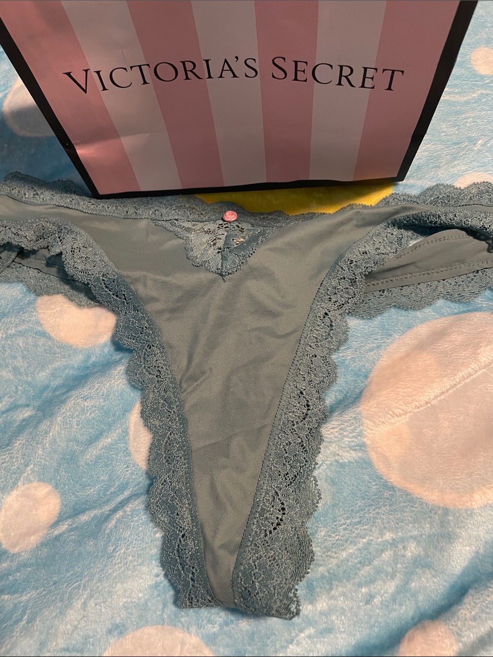 Victoria's Secret Lace-Trim Thong Panty in Slate Blue-Grey